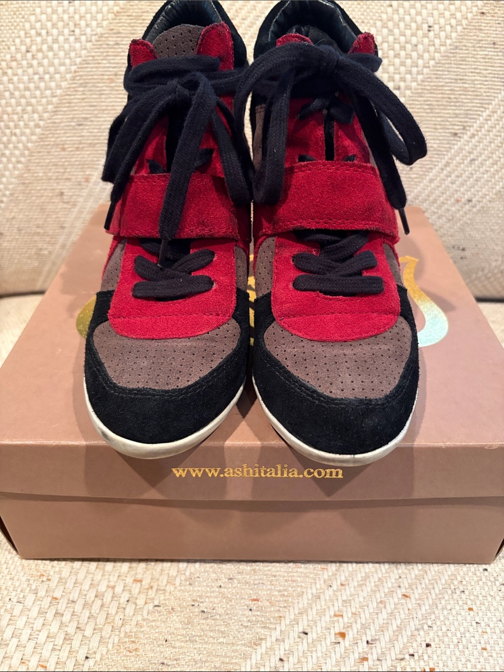 Ash Wedge Sneaker - Red, Black & Brown Suede - Picture 4 of 5